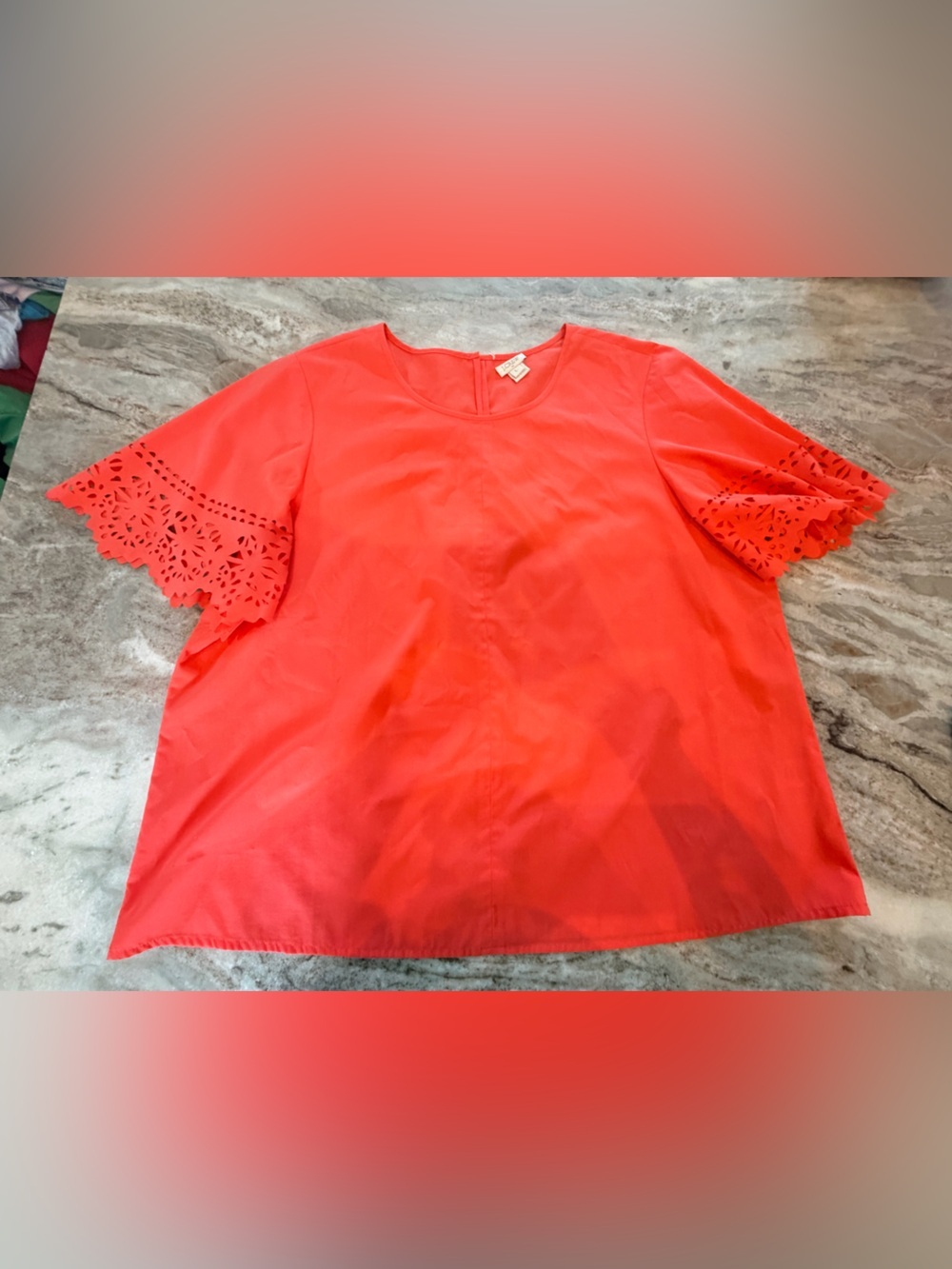J.Crew Coral Laser Cut Flutter Sleeve Blouse Women’s Large Bright Orange Top